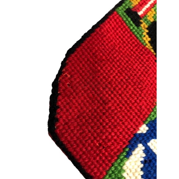 Vintage Needlepoint Christmas Stocking Santa Skiing With Toys Handmade 14” - Picture 6 of 14